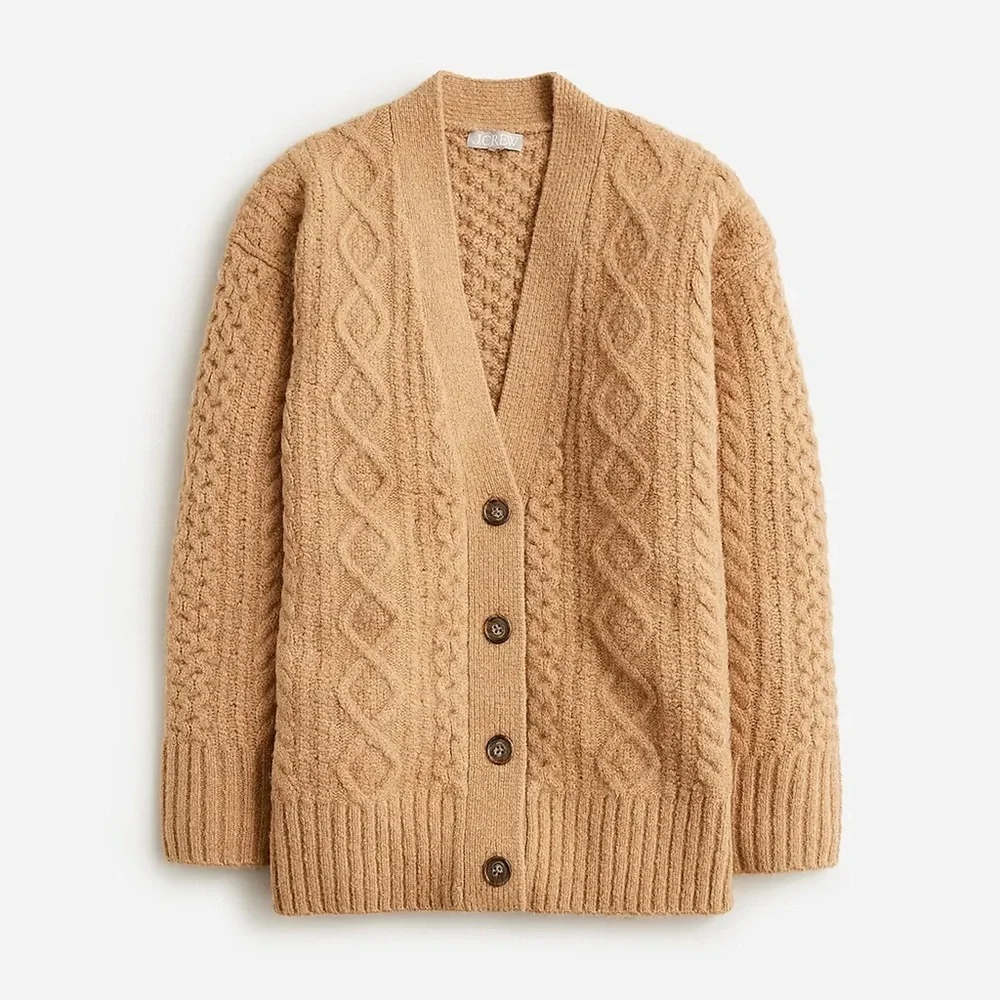 J. Crew - Cable-knit Stretch Cardigan Sweater - Heather Acorn